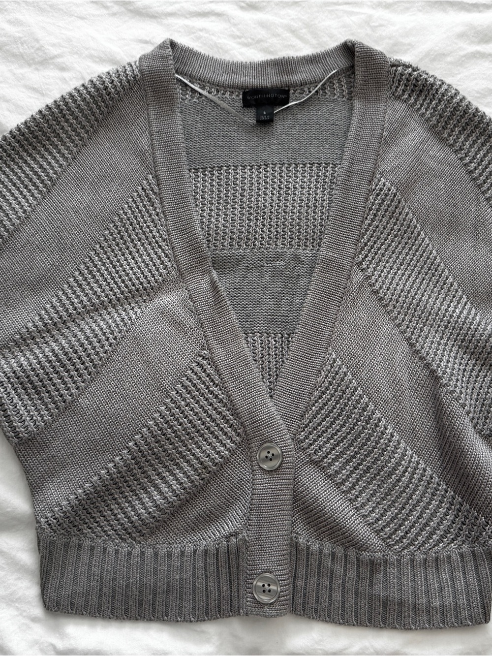 Worthington Gray Textured V-Neck Button Cardigan